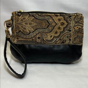 Handmade Black and Gold Patterned Wristlet